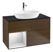 Тумба під раковину Villeroy & Boch Finion 100х50,1 см із підсвічуванням МДФ шпон волоського горіха/скло чорне матове G772MTGN