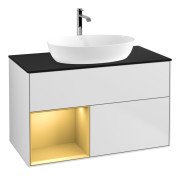 Тумба під раковину Villeroy & Boch Finion 100х50,1 см із підсвічуванням МДФ білий матовий лак/скло чорне матове G772HFMT