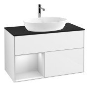 Тумба під раковину Villeroy & Boch Finion 100х50,1 см з підсвіткою МДФ білий глянцевий лак/скло чорне матове G772MTGF