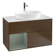 Тумба під раковину Villeroy & Boch Finion 100х50,1 см із підсвічуванням МДФ шпон волоського горіха/скло біле матове G771GMGN