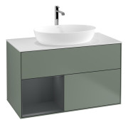 Тумба під раковину Villeroy & Boch Finion 100х50,1 см із підсвічуванням МДФ оливковий матовий лак/скло біле матове G771HGGM