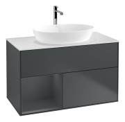 Тумба під раковину Villeroy & Boch Finion 100х50,1 см із підсвічуванням МДФ темно-синій матовий лак/скло біле матове G771HGHG