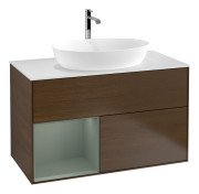 Тумба под раковину Villeroy & Boch Finion 100х50,1 см с подсветкой МДФ шпон грецкого ореха/стекло белое матовое G771GMGN