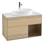 Тумба под раковину Villeroy & Boch Finion 100х50,1 см с подсветкой МДФ шпон дуба/стекло белое матовое G781GNPC