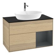 Тумба под раковину Villeroy & Boch Finion 100х50,1 см с подсветкой МДФ шпон дуба/стекло черное матовое G782HGPC