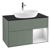 Тумба під раковину Villeroy & Boch Finion 100х50,1 см із підсвічуванням МДФ оливковий матовий лак/скло чорне матове G782MTGM