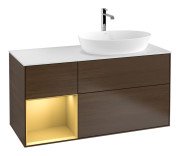 Тумба під раковину Villeroy & Boch Finion 120х50,1 см із підсвічуванням МДФ шпон волоського горіха/скло біле матове F801HFGN