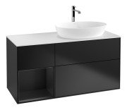 Тумба під раковину Villeroy & Boch Finion 120х50,1 см із підсвічуванням МДФ чорний матовий лак/скло біле матове F801PDPD