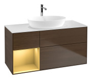 Тумба под раковину Villeroy & Boch Finion 120х50,1 см с подсветкой МДФ шпон грецкого ореха/стекло белое матовое F821HFGN