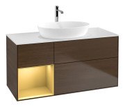 Тумба под раковину Villeroy & Boch Finion 120х50,1 см с подсветкой МДФ шпон грецкого ореха/стекло белое матовое F821HFGN