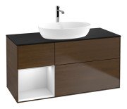 Тумба під раковину Villeroy & Boch Finion 120х50,1 см із підсвічуванням МДФ шпон волоського горіха/скло чорне матове G822MTGN