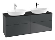 Тумба під раковину Villeroy & Boch Finion 160х50,1 см із підсвічуванням МДФ темно-синій матовий лак/скло чорне матове G84200HG