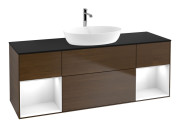 Тумба под раковину Villeroy & Boch Finion 160х50,1 см с подсветкой МДФ шпон грецкого ореха/стекло черное матовое F862GFGN