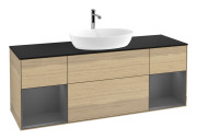 Тумба под раковину Villeroy & Boch Finion 160х50,1 см с подсветкой МДФ шпон дуба/стекло черное матовое F862GKPC