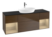 Тумба под раковину Villeroy & Boch Finion 160х50,1 см с подсветкой МДФ шпон грецкого ореха/стекло черное матовое G862PCGN