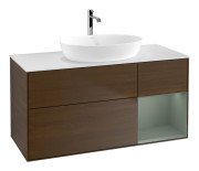 Тумба під раковину Villeroy & Boch Finion 120х50,1 см із підсвічуванням МДФ шпон волоського горіха/скло біле матове F831GMGN