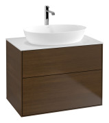 Тумба під раковину Villeroy & Boch Finion 80х50,1 см із підсвічуванням МДФ шпон волоського горіха/скло біле матове G87100GN