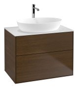 Тумба під раковину Villeroy & Boch Finion 80х50,1 см із підсвічуванням МДФ шпон волоського горіха/скло біле матове G87100GN