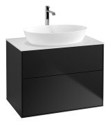 Тумба під раковину Villeroy & Boch Finion 80х50,1 см із підсвічуванням МДФ чорний матовий лак/скло біле матове G87100PD