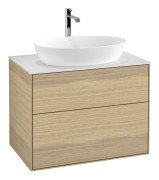 Тумба під раковину Villeroy & Boch Finion 80х50,1 см з підсвічуванням МДФ шпон дуба/скло біле матове G87100PC