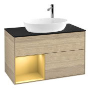 Тумба під раковину Villeroy & Boch Finion 100х50,1 см із підсвічуванням МДФ шпон дуба/скло чорне матове G892HFPC