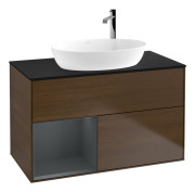 Тумба під раковину Villeroy & Boch Finion 100х50,1 см із підсвічуванням МДФ шпон волоського горіха/скло чорне матове G892HGGN