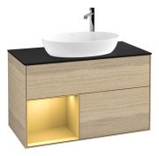 Тумба под раковину Villeroy & Boch Finion 100х50,1 см с подсветкой МДФ шпон дуба/стекло черное матовое G892HFPC