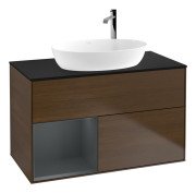 Тумба під раковину Villeroy & Boch Finion 100х50,1 см із підсвічуванням МДФ шпон волоського горіха/скло чорне матове G892HGGN