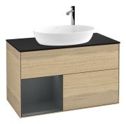 Тумба под раковину Villeroy & Boch Finion 100х50,1 см с подсветкой МДФ шпон дуба/стекло черное матовое G892HGPC