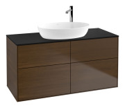 Тумба під раковину Villeroy & Boch Finion 120х50,1 см МДФ шпон волоського горіха/скло чорне матове F91200GN