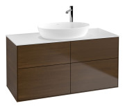 Тумба під раковину Villeroy & Boch Finion 120х50,1 см із підсвічуванням МДФ шпон волоського горіха/скло біле матове G91100GN