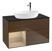 Тумба под раковину Villeroy & Boch Finion 100х50,1 см с подсветкой МДФ шпон грецкого ореха/стекло черное матовое G892PCGN