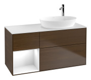 Тумба під раковину Villeroy & Boch Finion 120х50,1 см із підсвічуванням МДФ шпон волоського горіха/скло біле матове F921GFGN