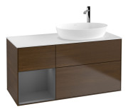 Тумба під раковину Villeroy & Boch Finion 120х50,1 см із підсвічуванням МДФ шпон волоського горіха/скло біле матове F921GKGN