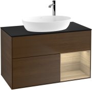 Тумба под раковину Villeroy & Boch Finion 100х50,1 см с подсветкой МДФ шпон грецкого ореха/стекло черное матовое G902PCGN