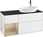 Тумба под раковину Villeroy & Boch Finion 120х50,1 см с подсветкой МДФ глянцевый белый лак/стекло черное матовое G922PCGF