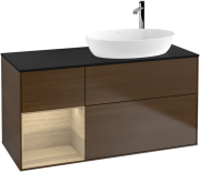 Тумба под раковину Villeroy & Boch Finion 120х50,1 см с подсветкой МДФ шпон грецкого ореха/стекло черное матовое G922PCGN