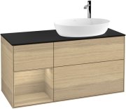 Тумба під раковину Villeroy & Boch Finion 120х50,1 см з підсвічуванням МДФ шпон дуба/скло чорне матове G922PCPC