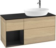 Тумба під раковину Villeroy & Boch Finion 120х50,1 см з підсвічуванням МДФ шпон дуба/скло чорне матове G922PDPC