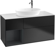 Тумба під раковину Villeroy & Boch Finion 120х50,1 см із підсвічуванням МДФ чорний матовий лак/скло біле матове G941HGPD