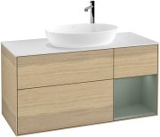 Тумба під раковину Villeroy & Boch Finion 120х50,1 см із підсвічуванням МДФ шпон дуба/скло біле матове F951GMPC