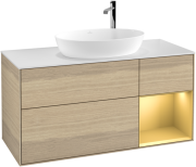 Тумба під раковину Villeroy & Boch Finion 120х50,1 см із підсвічуванням МДФ шпон дуба/скло біле матове F951HFPC