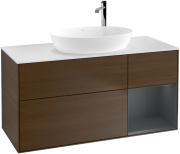 Тумба під раковину Villeroy & Boch Finion 120х50,1 см із підсвічуванням МДФ шпон волоського горіха/скло біле матове F951HGGN