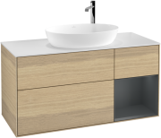 Тумба під раковину Villeroy & Boch Finion 120х50,1 см із підсвічуванням МДФ шпон дуба/скло біле матове F951HGPC