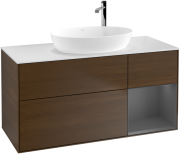 Тумба під раковину Villeroy & Boch Finion 120х50,1 см із підсвічуванням МДФ шпон волоського горіха/скло біле матове G951GKGN