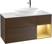 Тумба під раковину Villeroy & Boch Finion 120х50,1 см із підсвічуванням МДФ шпон волоського горіха/скло біле матове G951HFGN