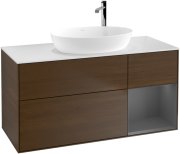 Тумба під раковину Villeroy & Boch Finion 120х50,1 см із підсвічуванням МДФ шпон волоського горіха/скло біле матове G951GKGN