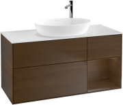 Тумба під раковину Villeroy & Boch Finion 120х50,1 см із підсвічуванням МДФ шпон волоського горіха/скло біле матове G951GNGN