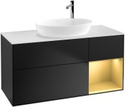 Тумба под раковину Villeroy & Boch Finion 120х50,1 см с подсветкой МДФ черный матовый лак/стекло белое матовое G951HFPD