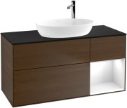 Тумба під раковину Villeroy & Boch Finion 120х50,1 см з підсвічуванням МДФ шпон волоського горіха/скло чорне матове G952GFGN